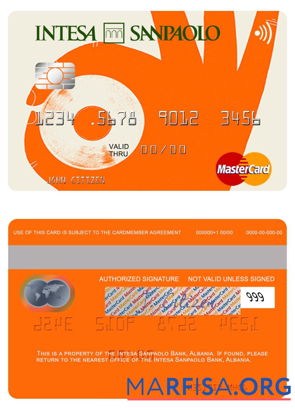 Printable Albania Intesa Sanpaolo Bank mastercard template